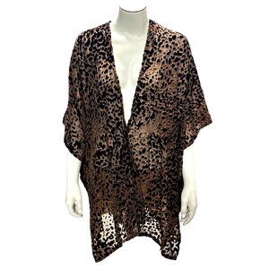 CCC Open Velvet Sheer Leopard Print Kimono Cardigan Cover Up One Size Fits Most